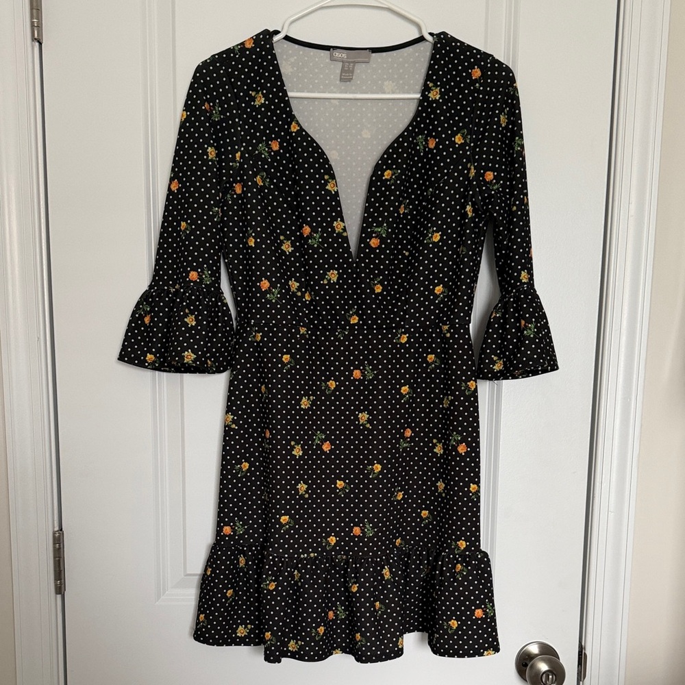 ASOS Floral Black Dress with Polka Dot Pattern
